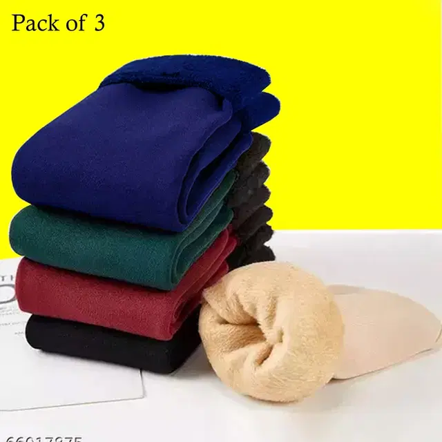 Woolen Solid Socks for Women, Set of 3 (Multicolor)