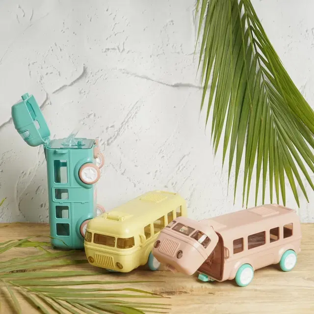 Plastic Bus Shape Sipper Bottle for Kids, Multicolor (1000 ml)