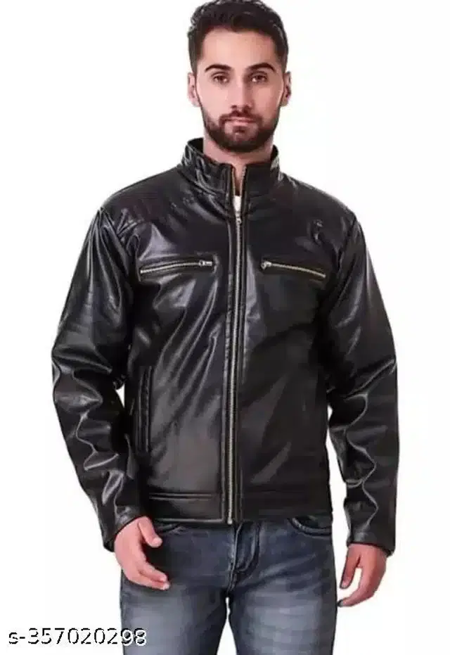 PU Jacket for Men (Black, XL)
