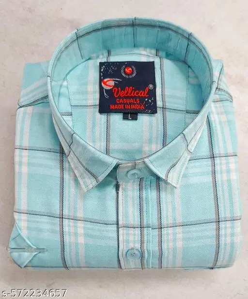 Cotton Blend Checked Shirt for Men, Teal Half (XL) Pack of 1