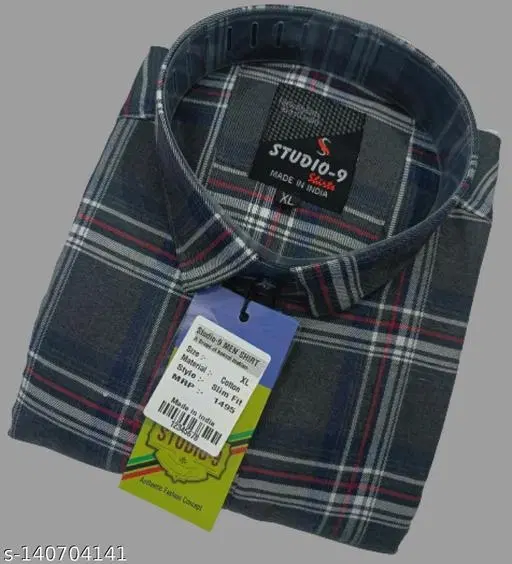 Cotton Blend Checked Shirt for Men, Grey (XL) Pack of 1