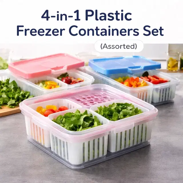 4 in 1 Plastic Freezer Containers Set, 1200ml (Assorted Colour)