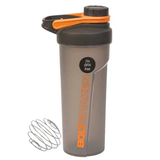 Plastic Shaker Bottle With Wire Blending Ball, Grey & Orange, 700 ml, J-147