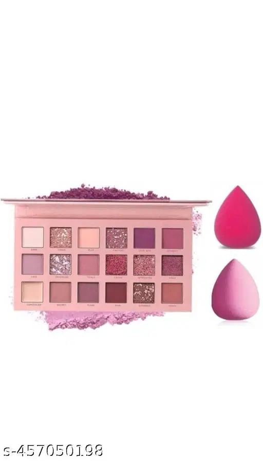 18 Color Eye Shadow Palette with 2 Pcs Makeup Blenders , Multicolor, Set of 2