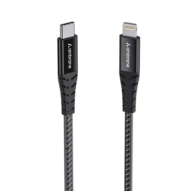 Ambrane Type-C To Lightning Usb Cable, 22.5w Fast Charging, 480Mbps Data Sync Cable Compatible With iPhone, iPad, Macbook, iMac, AirPods, 1.25m (abtl-125 Black
