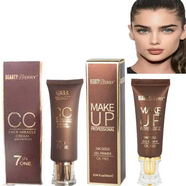 Combo of 1 Beauty Berry Cc 7In1 Waterproof Face Miracle Cream & 1 Beauty Berry Professional Makeup 24K Gold Gel Primer, R751
