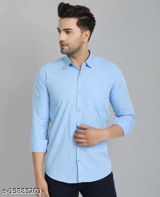 Cotton Blend Solid Shirts for Men, Sky Blue (XL)
