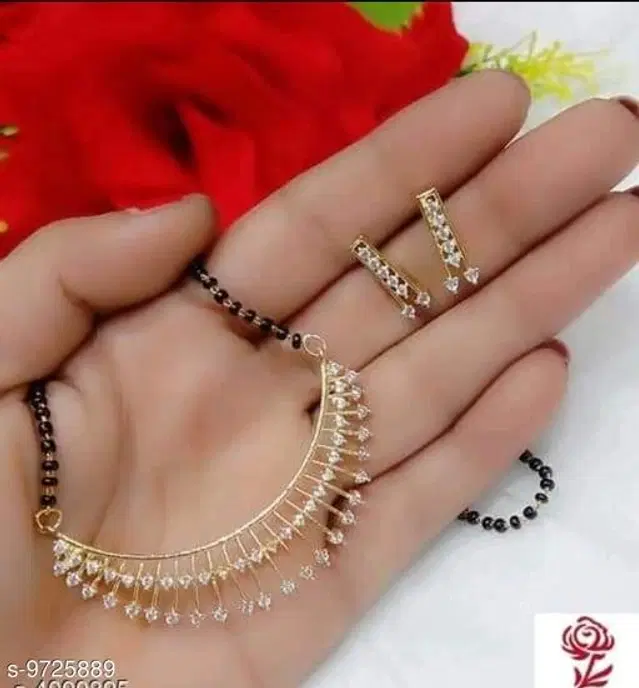 Alloy Mangalsutra with Earrings for Women, Set of 1 (Multicolor)