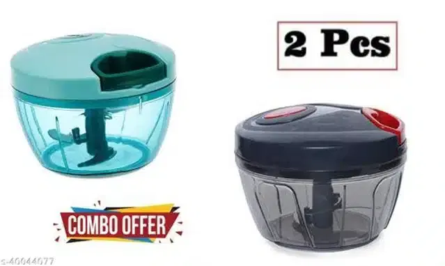 Plastic Manual Chopper, Aqua Green & Black, Pack of 2