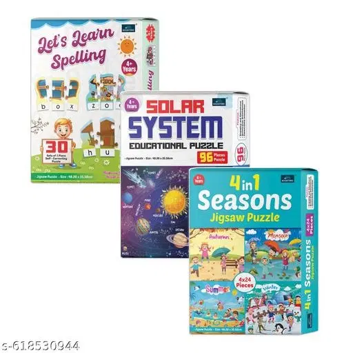 4 In 1 Seasons + Solar System + Let's Learn Spelling| Set of 3 - Engaging Puzzle Learning Fun for Kids