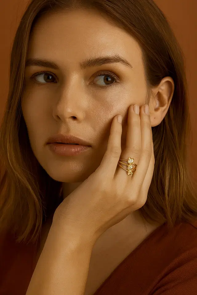 Gold Plated Rings for Women, Gold (Set of 2)