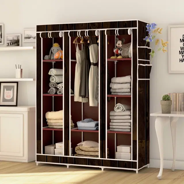 Plastic Printed Collapsible Wardrobe, Brown