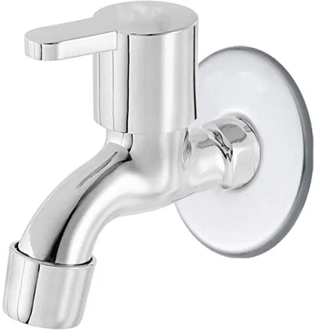 Stainless Steel Polo Bib Cock Tap with Wall Flange, Silver, Set of 1