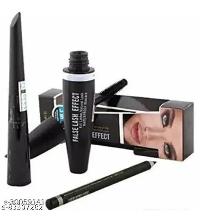 Mascara with Eyebrow Pencil & Eye Liner, Black, Set of 3