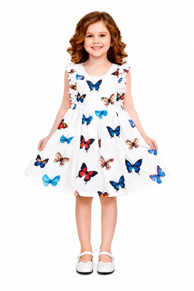 Printed Party Wear Dress for Girls (Multicolor, 3-4 Years)