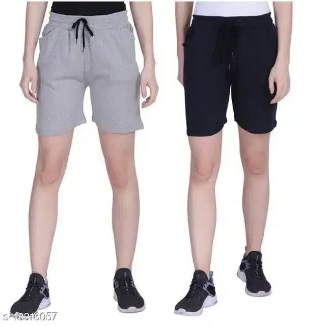Shorts for Women, Pack of 2 (Grey & Black, 30)