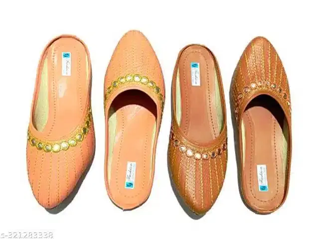 Mojaris for Women, Set of 2 (Golden & Brown, 5)