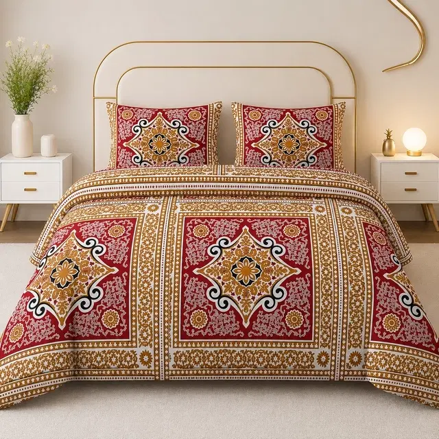 SimpleHome Damask Double Bedsheet Red 82x88inch