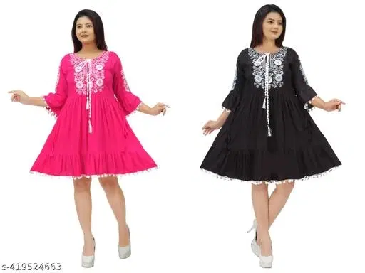 Bohemian Party Dress for Women, Pack of 2 (Pink, XL)