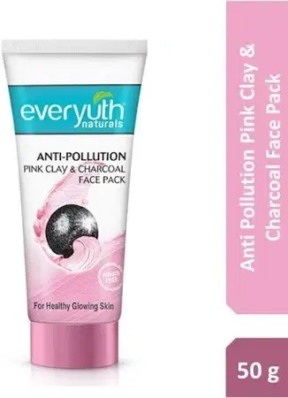 Everyuth Anti Pollution Pink Clay & Charcoal Face Pack - 50 g | For all skin types (Oily/ Dry)
