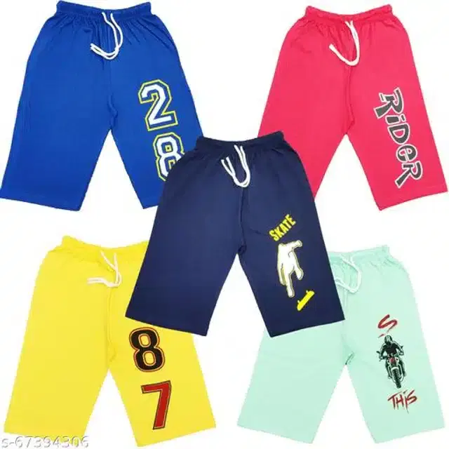 Cotton Shorts for Boys, Pack of 5 (Multicolor, 2-3 Years)