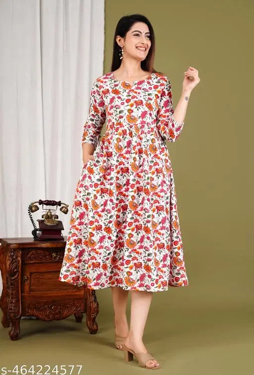 Rayon Kurti for Women, Pink (M)