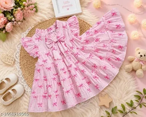 Cotton Frock for Girls (Pink, 1-2 Years)