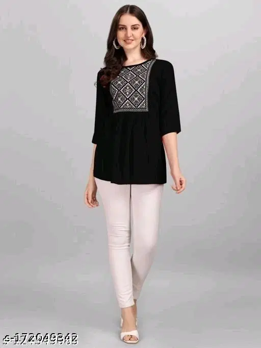 Rayon Kurti For Women, Black (S)