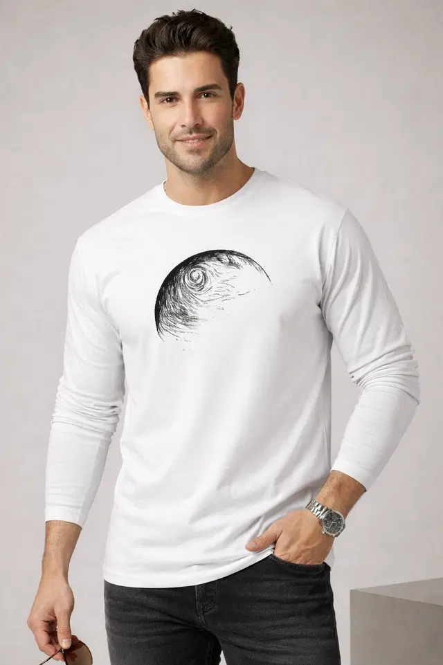 Polyester Printed T-shirt for Men, White (XL)