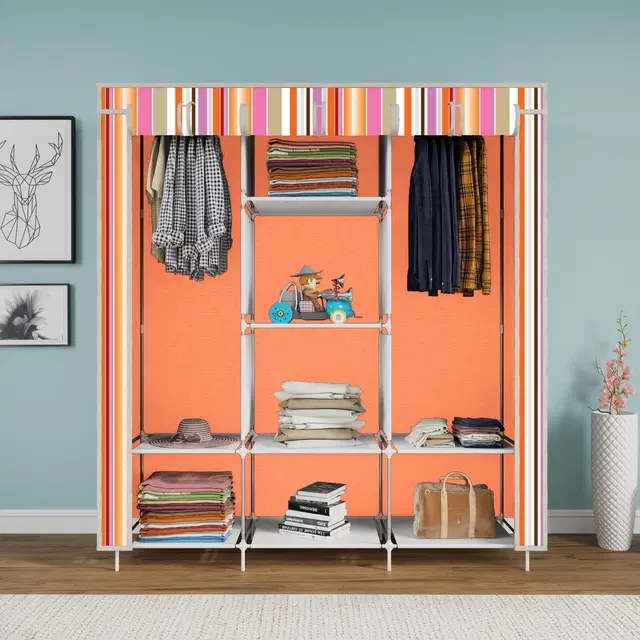 Plastic Printed Collapsible Wardrobe, Orange