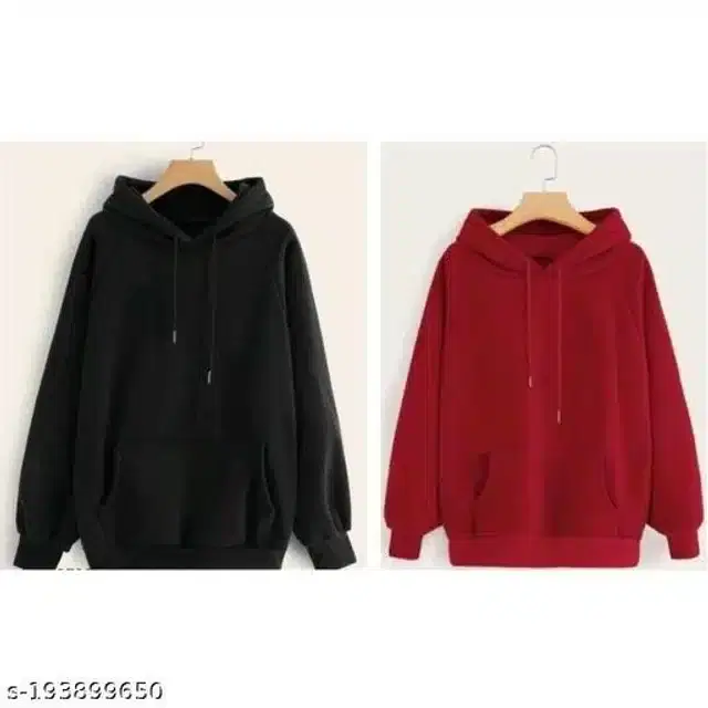 Fleece Hoodie for Women, Pack of 2 (Black & Maroon, M)