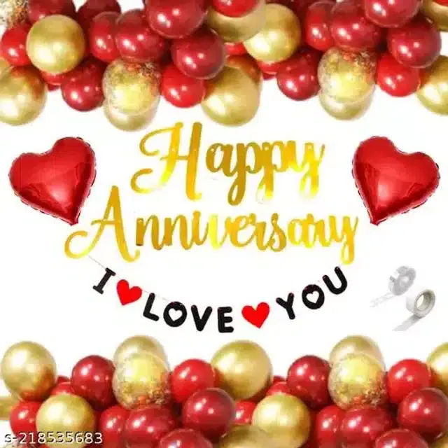 Happy Anniversary Banner with Balloons Decoration Kit, Multicolor, Pack of 50