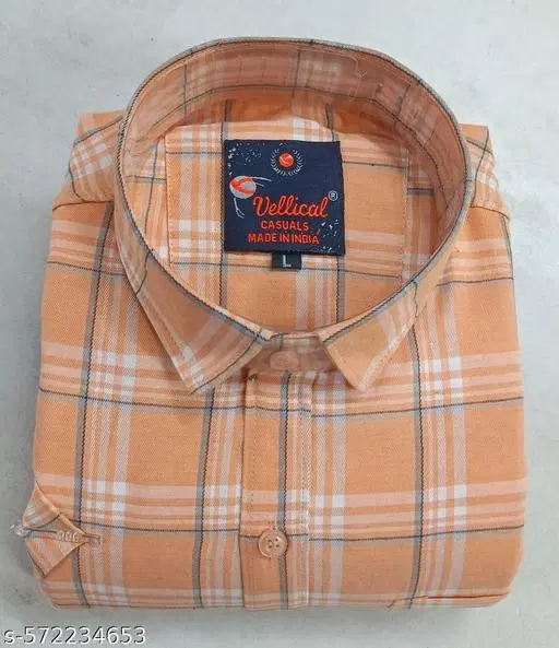 Cotton Blend Checked Shirt for Men, Orange (XXL) Pack of 1