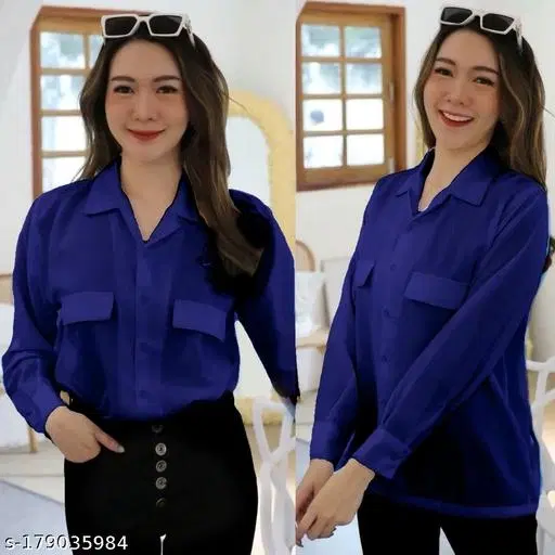 Full Sleeves Solid Shirts for Women (Royal Blue, L)