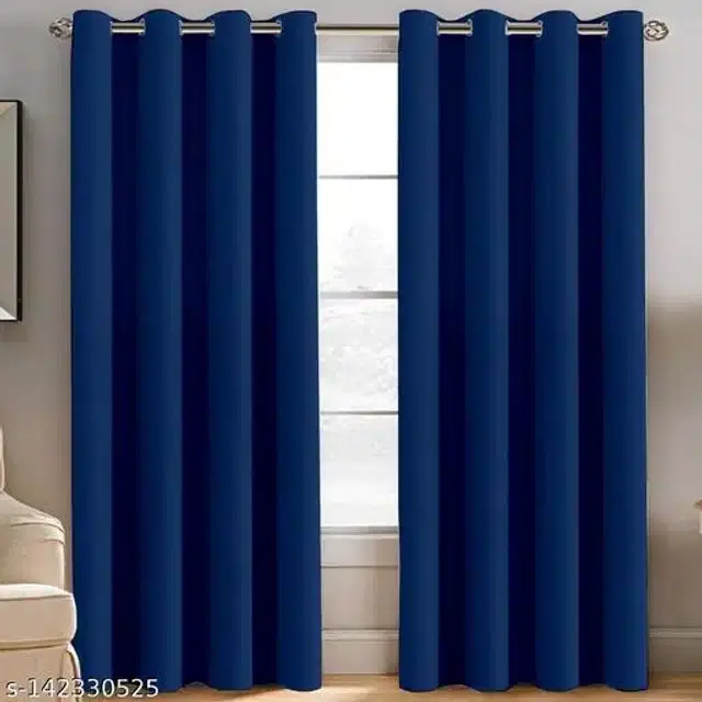 Polyester Window Curtain, Navy Blue, 5 Feet, Pack of 2