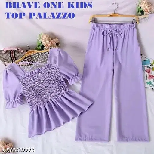Rajasthani Printed Crepe Cord Set for Girls (Purple, 8-9 Years)