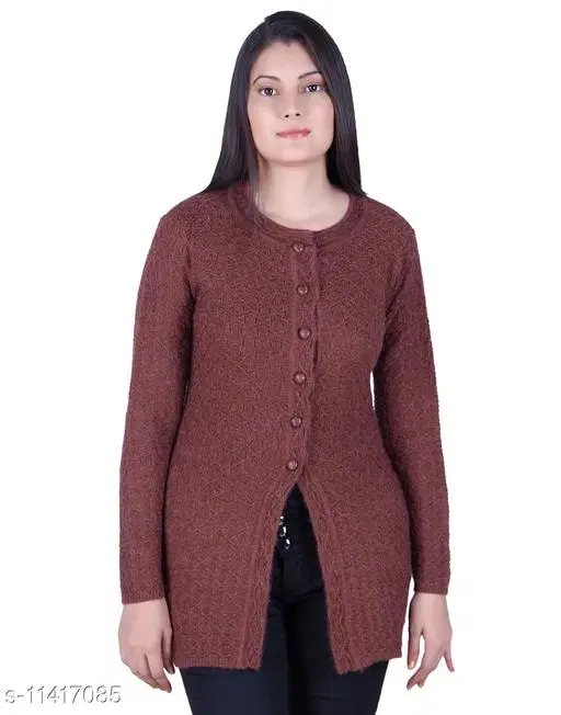 Acrylic Solid Sweater for Women (Brown, M)