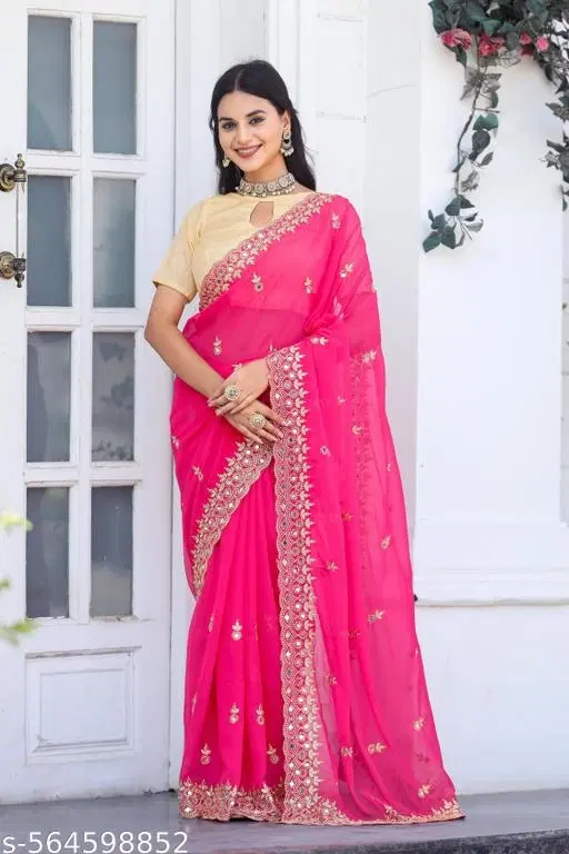 Pink Saree for Women (Pink)