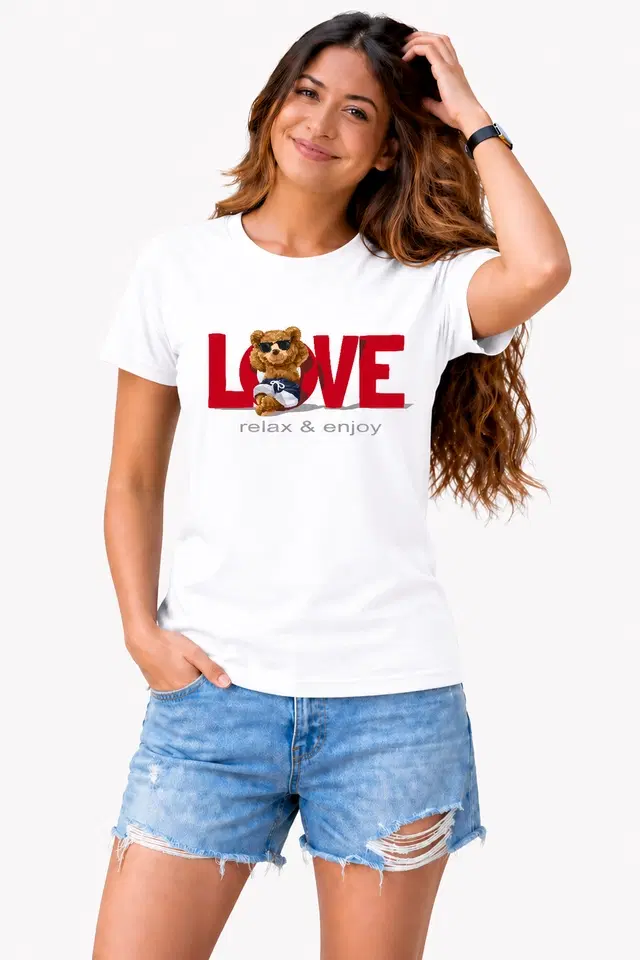 Cotton Blend Tshirts for Women (White, S)
