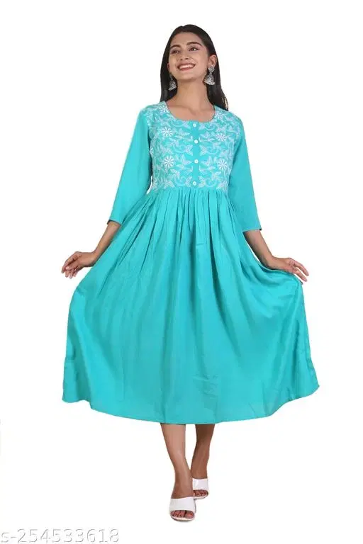 Rayon Kurta & Payjama Set For Women, Green (S)