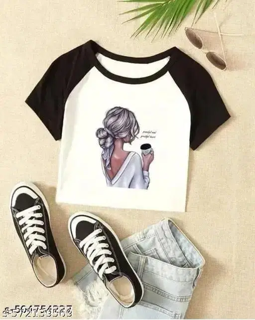 Cotton Blend Printed tops for Women, Green (XS)