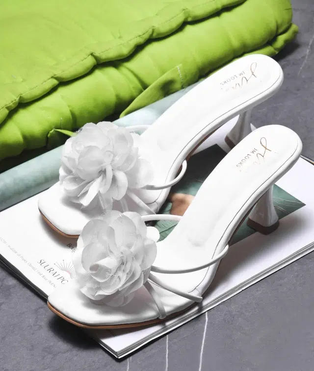 JM Looks Stylish Heels for Women (White, 4)