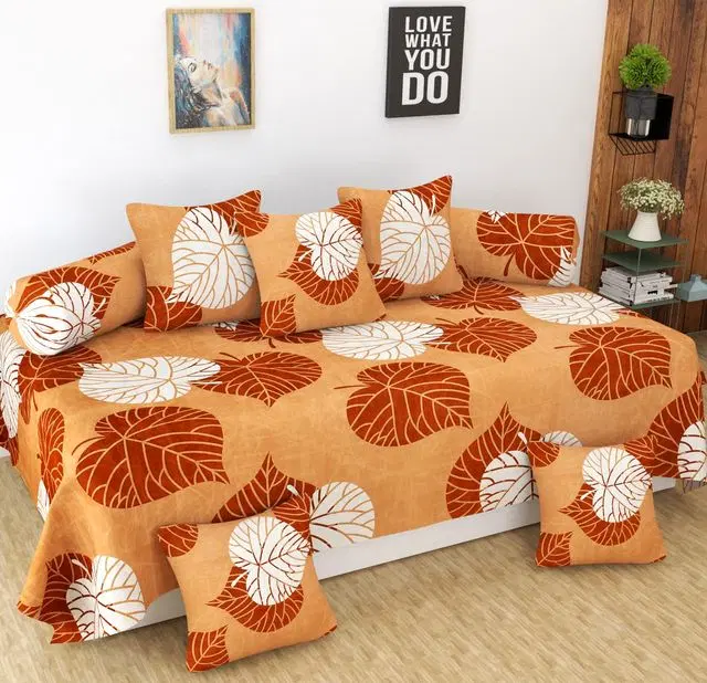Swadeshi Style Stylish Regular Trendy Diwan Set 1 Single Bed Sheet With 5 Cushion Covers And 2 Bolster Covers), Multicolor, 150 cm X 230 cm, DD-41