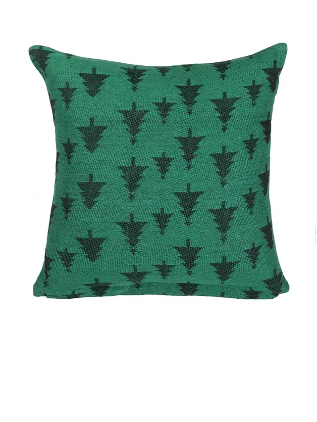 Cotton Cushion Cover, Green, 16x16 inches