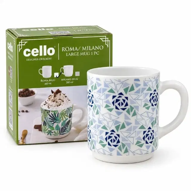 Cello Imperial Mosaic Rose Premium Roma Mug, 300 ml | Pack Of 1 | Microwave & Dishwasher Safe | Chip-Resistant Opalware | For Tea, Coffee & Milk