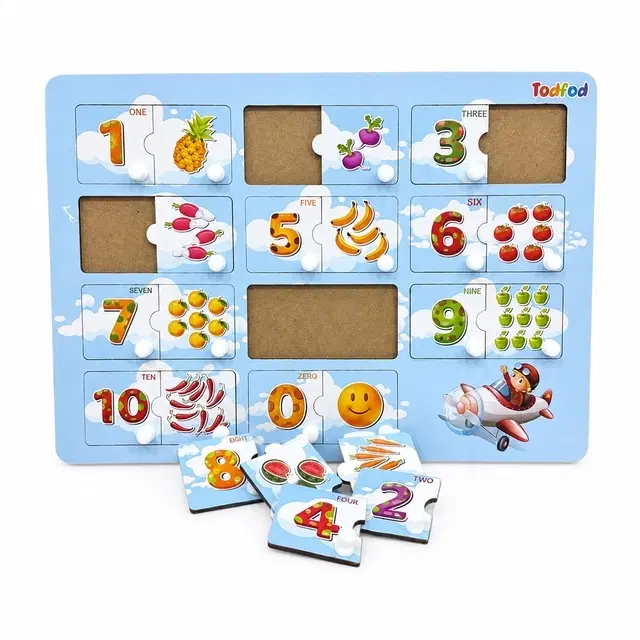 TodFod Wooden 3 In 1 English Numbers Identify Puzzle With Knobs