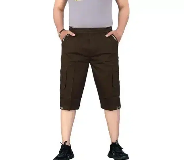 Cotton Cargo Three Fourths Pant for Men (Brown, 30)