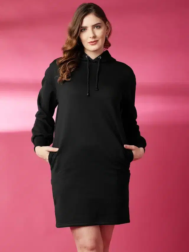 Fleece Blend Hooded Long Sweatshirt for Women (Black, S)