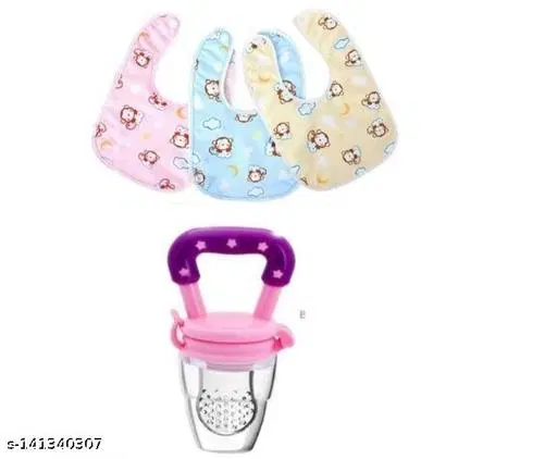 Baby Food & Fruit Feeder Combo With 3 Waterproof Bibs