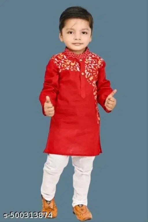 Floral Cotton Kurta Set for Boys (White, 6-9 Months)